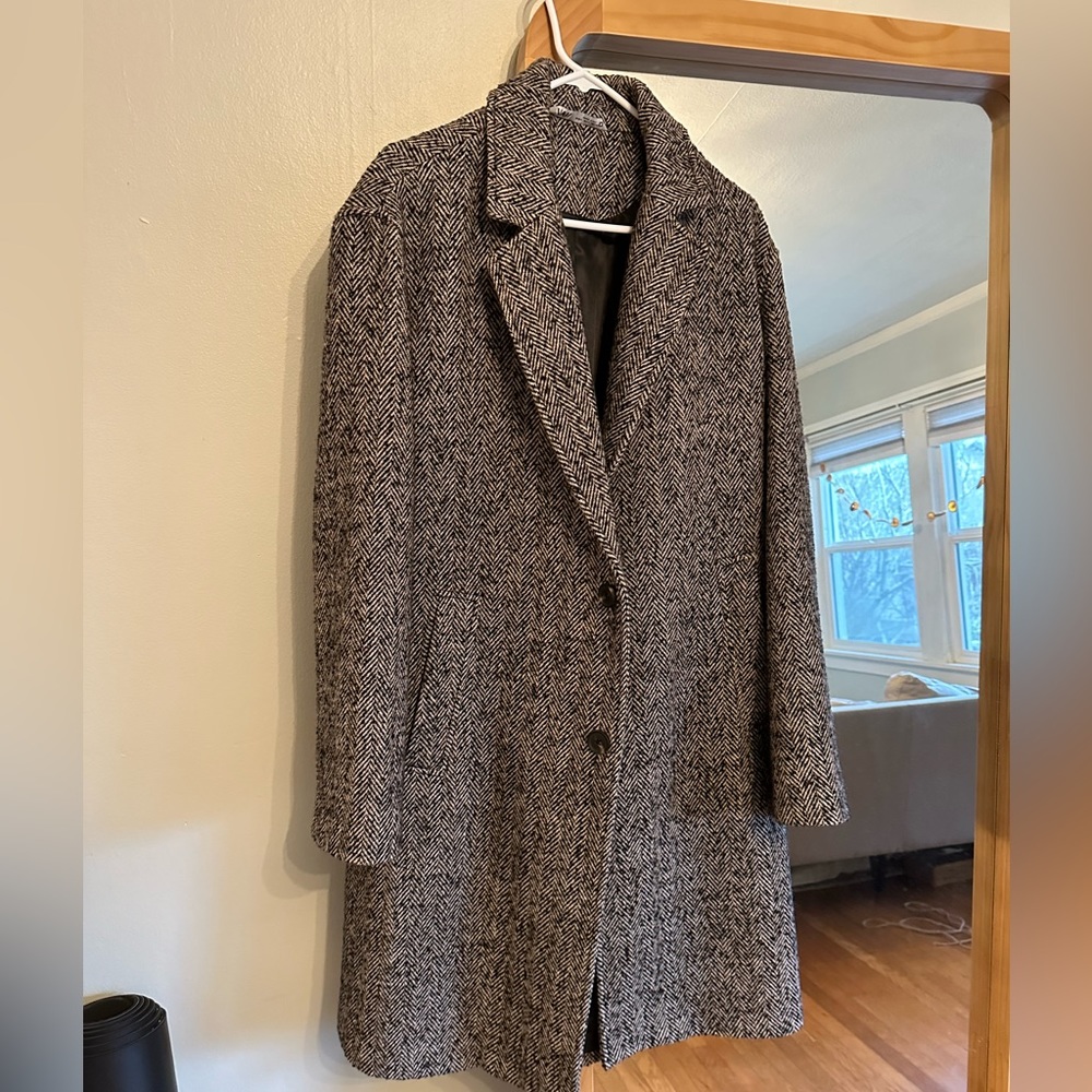 Zara Herringbone Oversized Coat